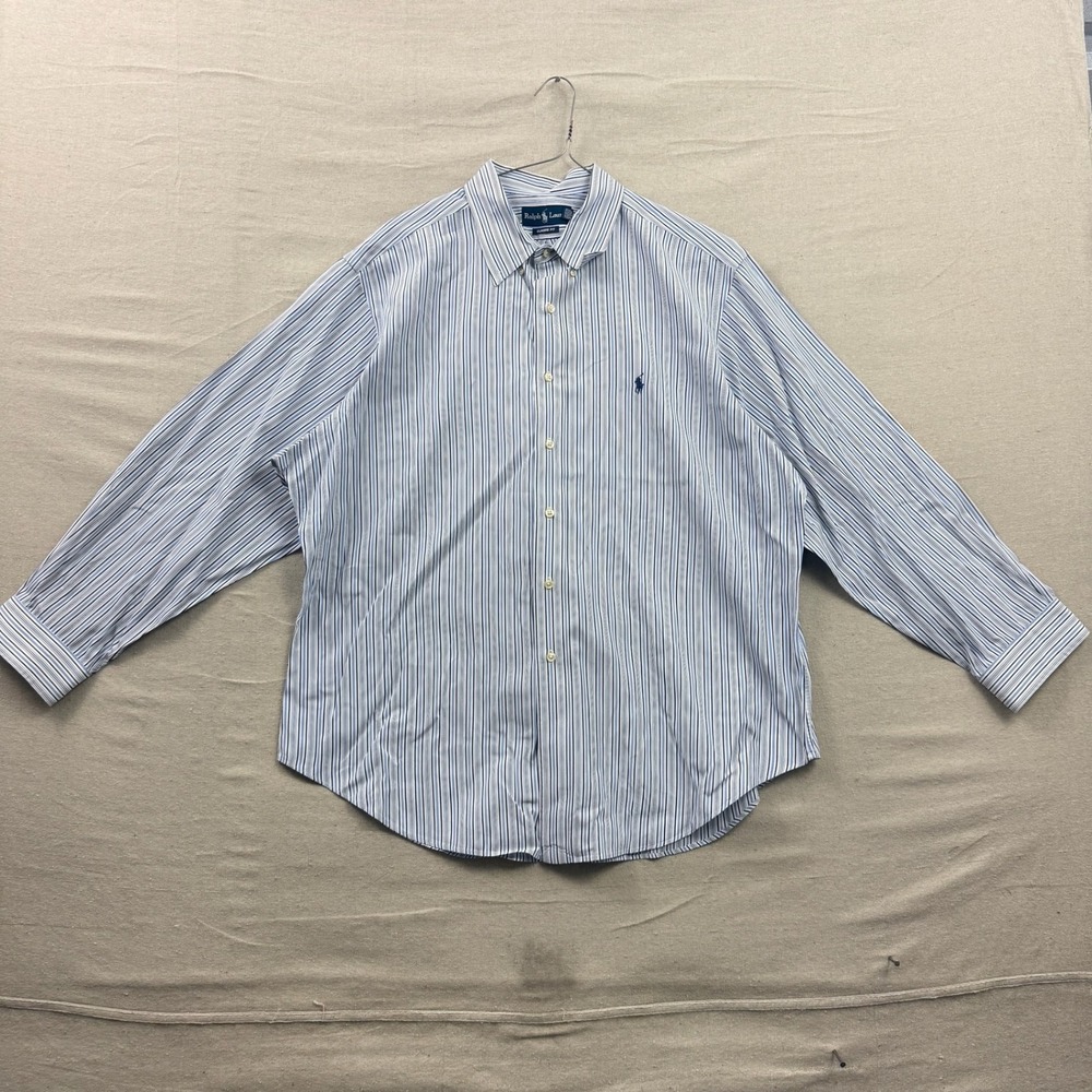 Ralph Lauren Button Down Shirt 18 34/35 Blue White Striped Classic Fit Cotton